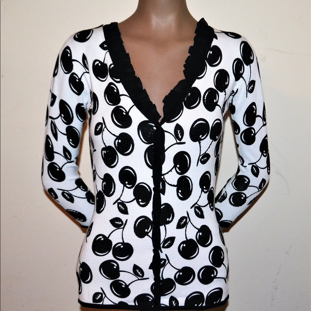 Leo Guy Cardigan Sz 1 V-Neck 3/4 Sleeve Beaded Top